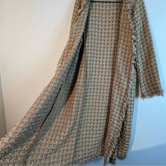 House Of Harlow 1960 Gold Shimmer Tweed Open Duster Jacket Cardigan Womens Sz M - Picture 5 of 10